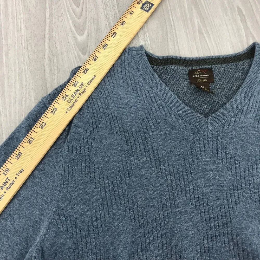 Greg‎ Norman Tasso Elba V-Neck Pullover Sweater Men's Medium Blue Cotton/Nylon